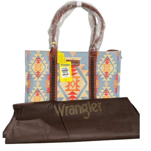 NWT! Wrangler Southwestern Pattern Dual Sided Print Canvas Wide Tote - Picture 6 of 9